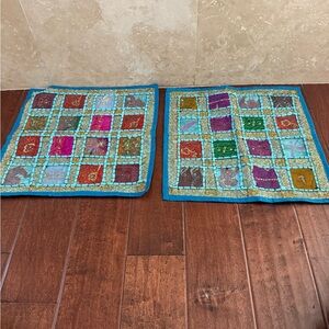 Handmade Indian Patchwork Decorative Cushion Cover - 16"x16" Boho Throw Pillow